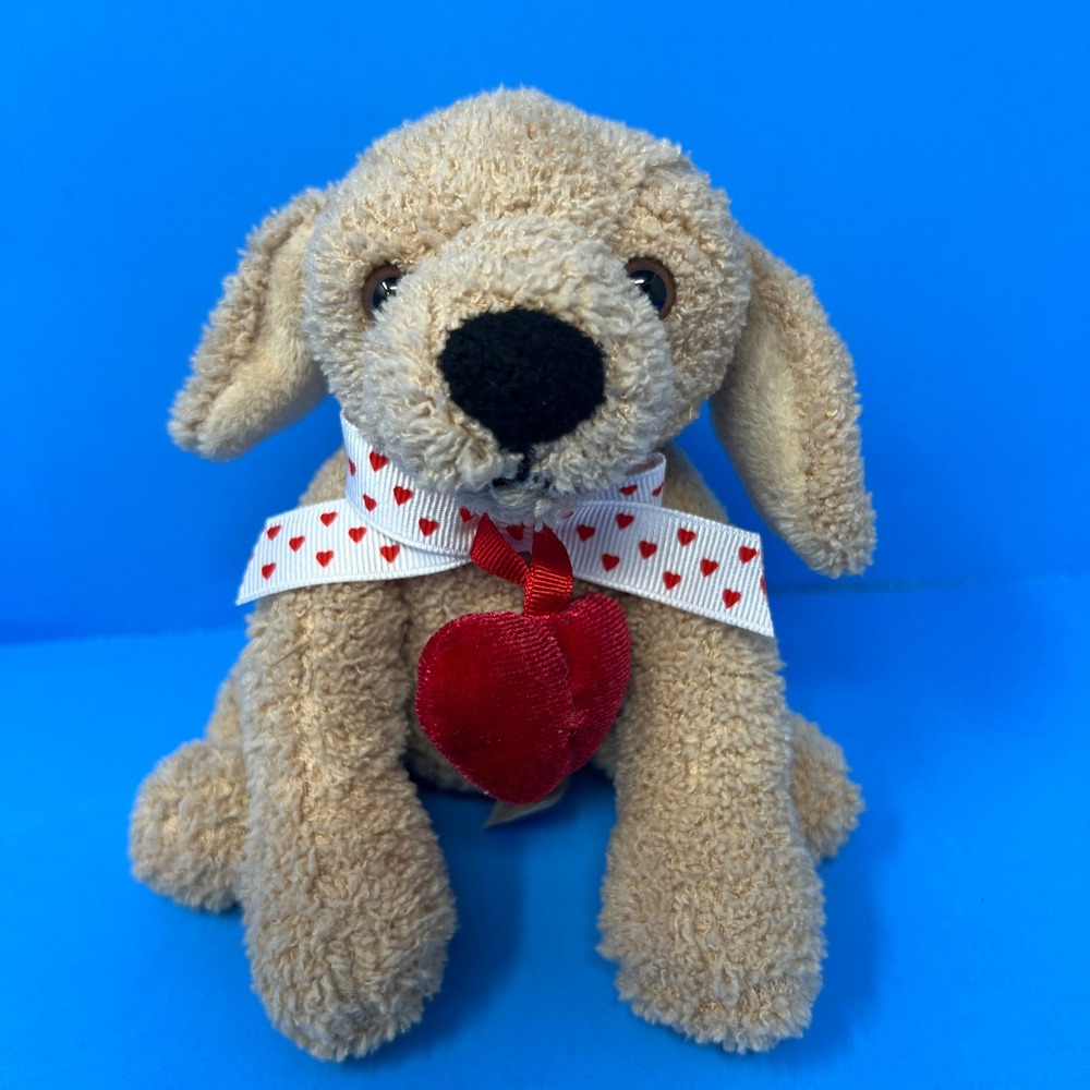 Vtg 6 inch Animal Adventure Plush Puppy Dog Small Tan 2005 Valentine Heart Kmart